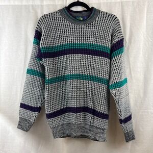 Vintage 90s  Pirate XL Geometric‎ Waffle Knit Striped Sweater Crewneck